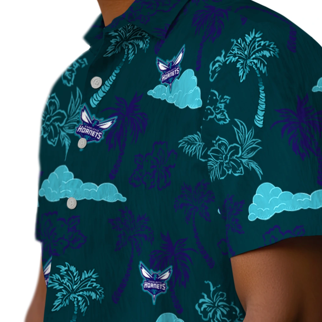 Charlotte Hornets Hawaiian Shirt - Palm And Clouds charlotte hornets palm and clouds teal hawaiian shirts trendy