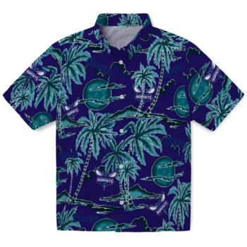 charlotte hornets palm sunset hawaiian shirts best selling