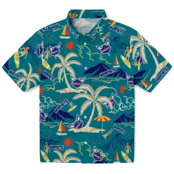 charlotte hornets palm tree island teal hawaiian shirts best selling