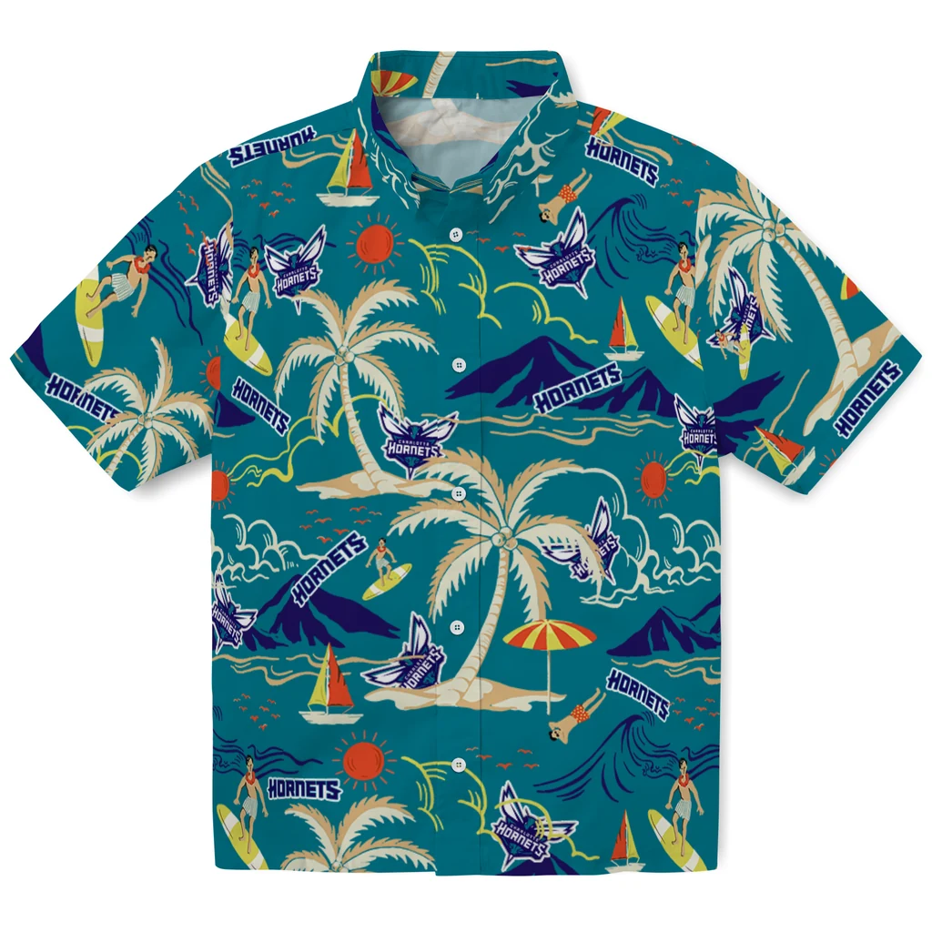Charlotte Hornets Hawaiian Shirt - Palm Tree Island charlotte hornets palm tree island teal hawaiian shirts best selling