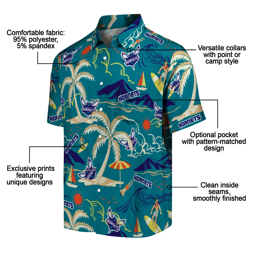 Charlotte Hornets Hawaiian Shirt - Palm Tree Island charlotte hornets palm tree island teal hawaiian shirts new arrival