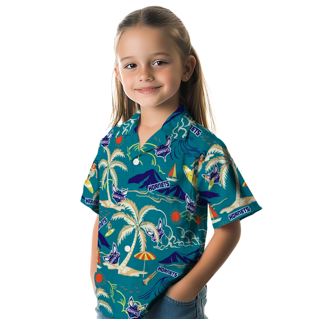 Charlotte Hornets Hawaiian Shirt - Palm Tree Island charlotte hornets palm tree island teal hawaiian shirts premium grade