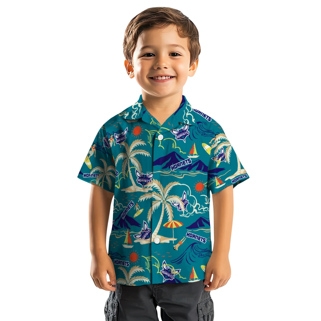 Charlotte Hornets Hawaiian Shirt - Palm Tree Island charlotte hornets palm tree island teal hawaiian shirts top rated