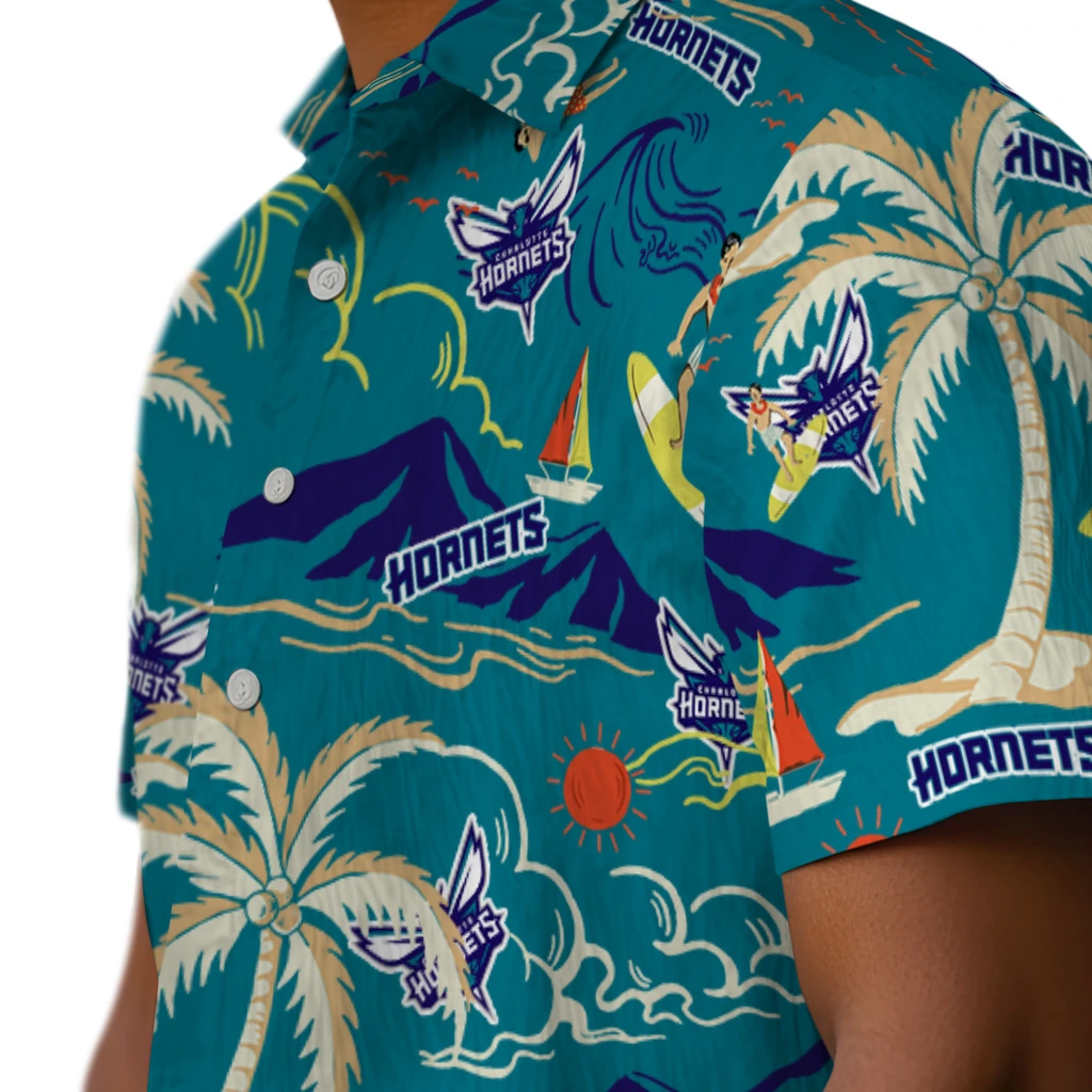 Charlotte Hornets Hawaiian Shirt - Palm Tree Island charlotte hornets palm tree island teal hawaiian shirts trendy