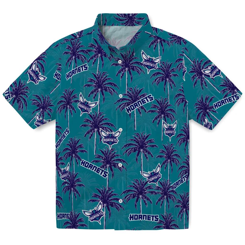 Charlotte Hornets Hawaiian Shirt - Palm Tree Motif charlotte hornets palm grove teal hawaiian shirts best selling
