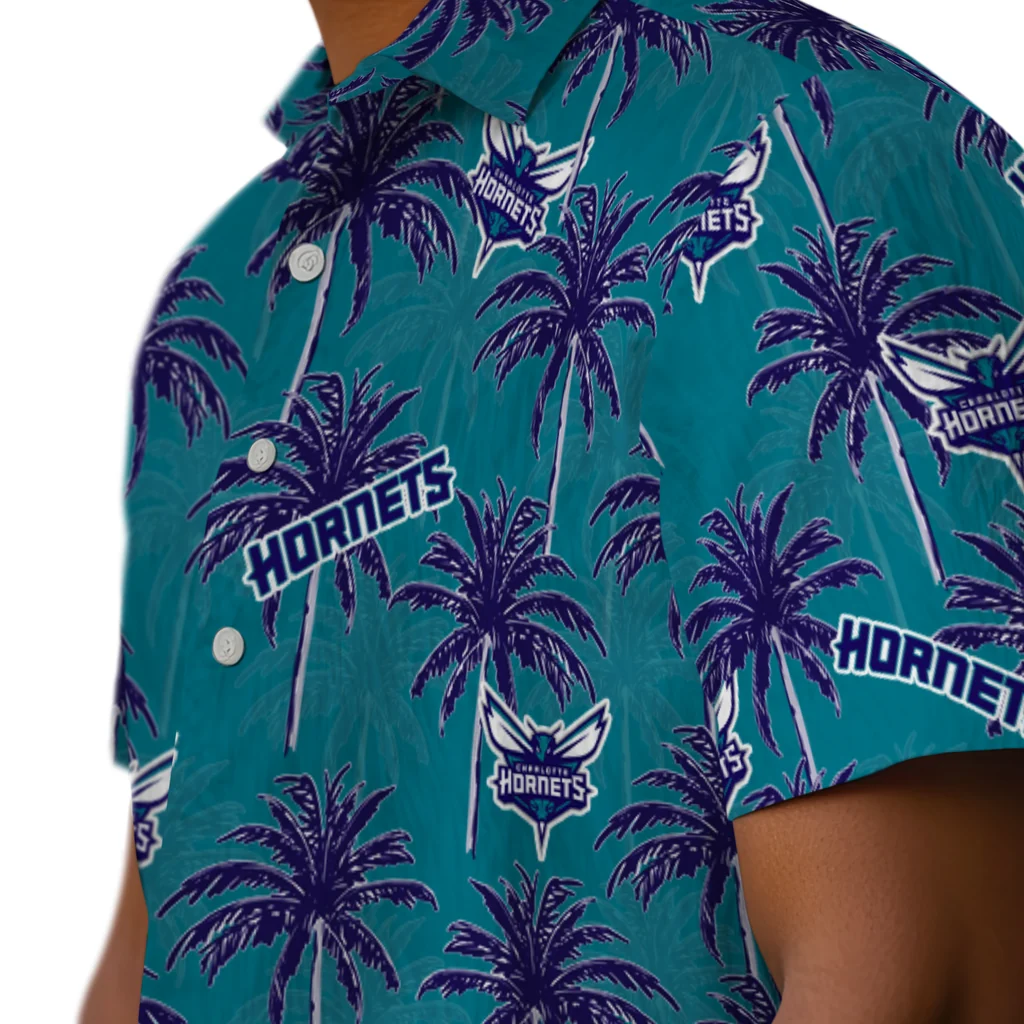 Charlotte Hornets Hawaiian Shirt - Palm Tree Motif charlotte hornets palm grove teal hawaiian shirts trendy