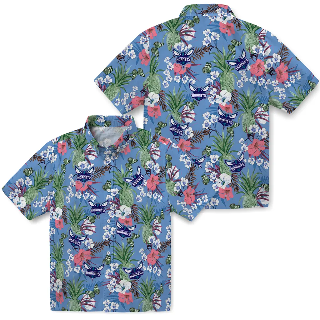 Charlotte Hornets Hawaiian Shirt - Pineapple Bouquet charlotte hornets pineapple bouquet best sky blue hawaiian shirts high quality