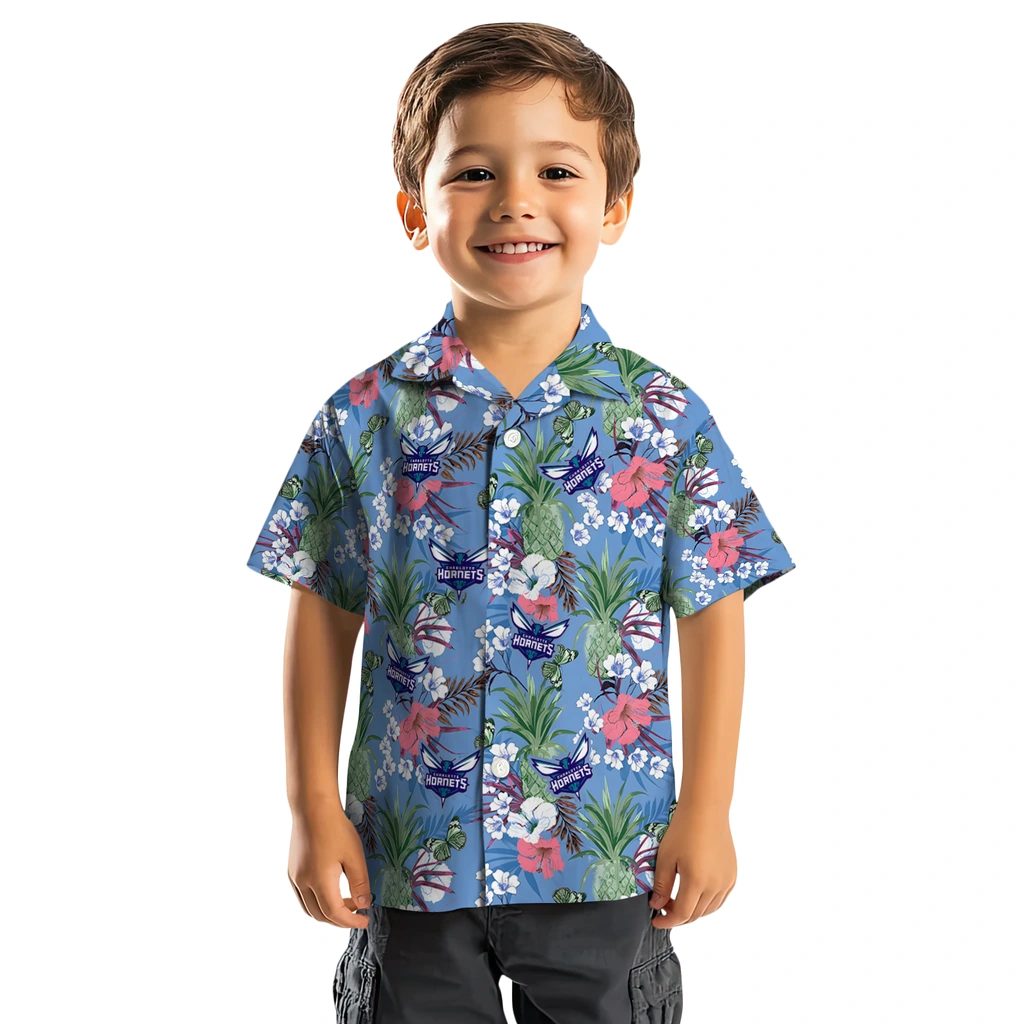 Charlotte Hornets Hawaiian Shirt - Pineapple Bouquet charlotte hornets pineapple bouquet best sky blue hawaiian shirts top rated
