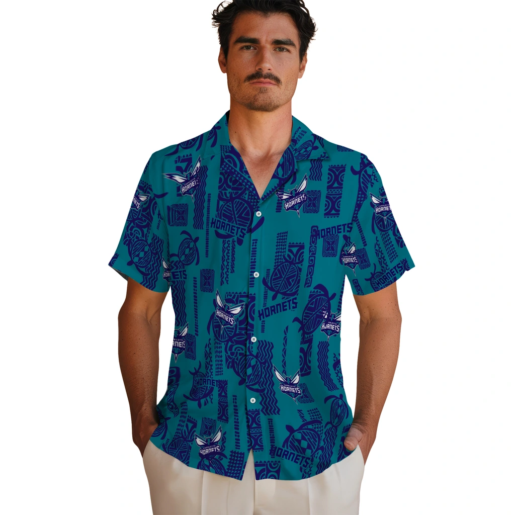 Charlotte Hornets Hawaiian Shirt - Turtle Lines charlotte hornets turtle lines teal hawaiian shirts fashion forward