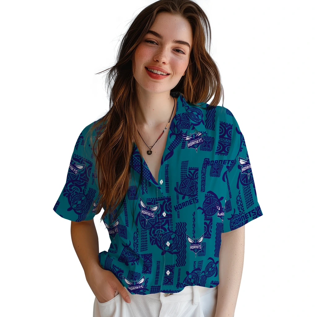 Charlotte Hornets Hawaiian Shirt - Turtle Lines charlotte hornets turtle lines teal hawaiian shirts latest model