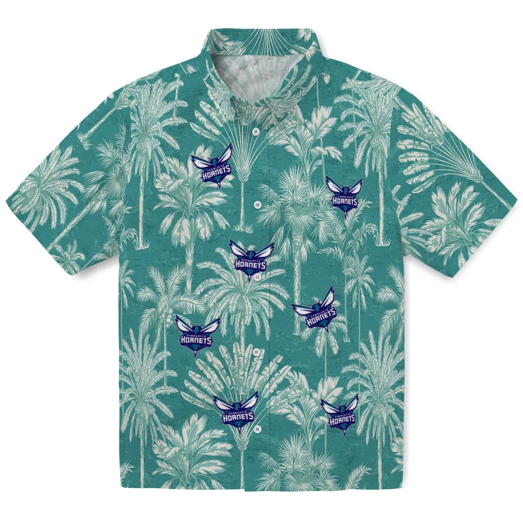 Charlotte Hornets Hawaiian Shirt - Vintage Palm Tree charlotte hornets palm shadows teal hawaiian shirts best selling