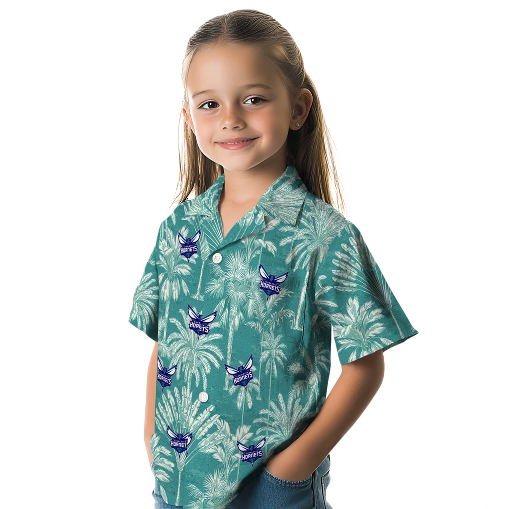 Charlotte Hornets Hawaiian Shirt - Vintage Palm Tree charlotte hornets palm shadows teal hawaiian shirts premium grade