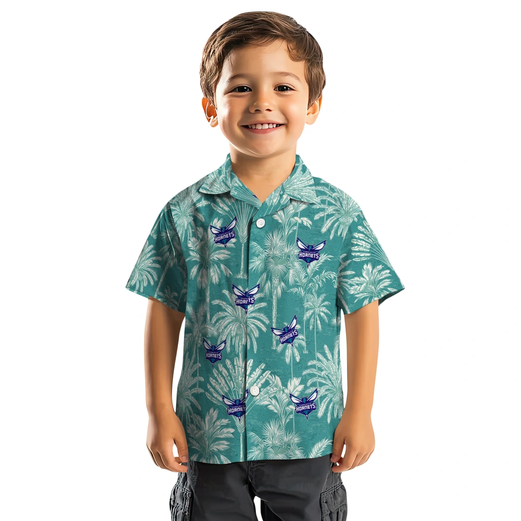 Charlotte Hornets Hawaiian Shirt - Vintage Palm Tree charlotte hornets palm shadows teal hawaiian shirts top rated