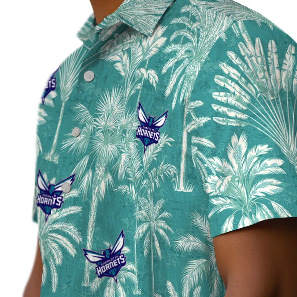 Charlotte Hornets Hawaiian Shirt - Vintage Palm Tree charlotte hornets palm shadows teal hawaiian shirts trendy