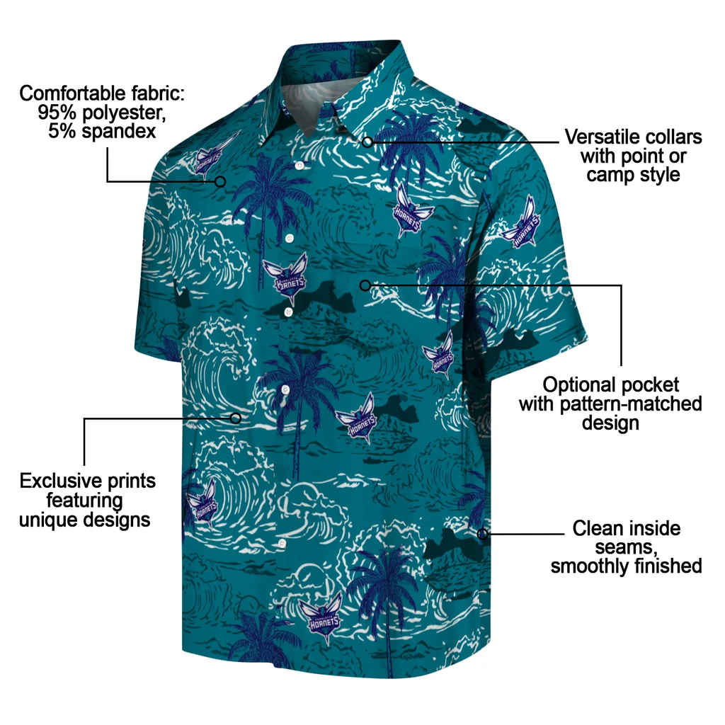 Charlotte Hornets Hawaiian Shirt - Wave Palm charlotte hornets wave palm teal hawaiian shirts new arrival