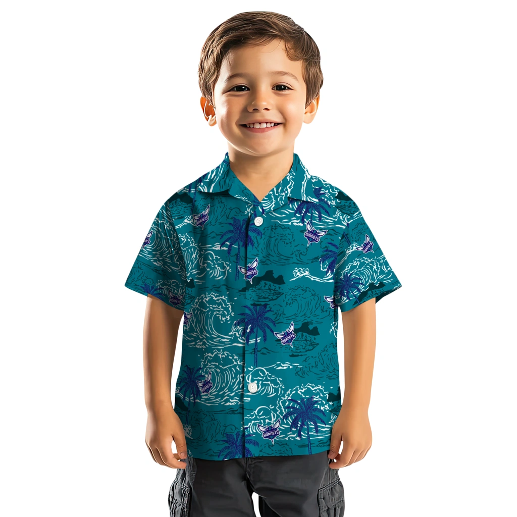 Charlotte Hornets Hawaiian Shirt - Wave Palm charlotte hornets wave palm teal hawaiian shirts top rated