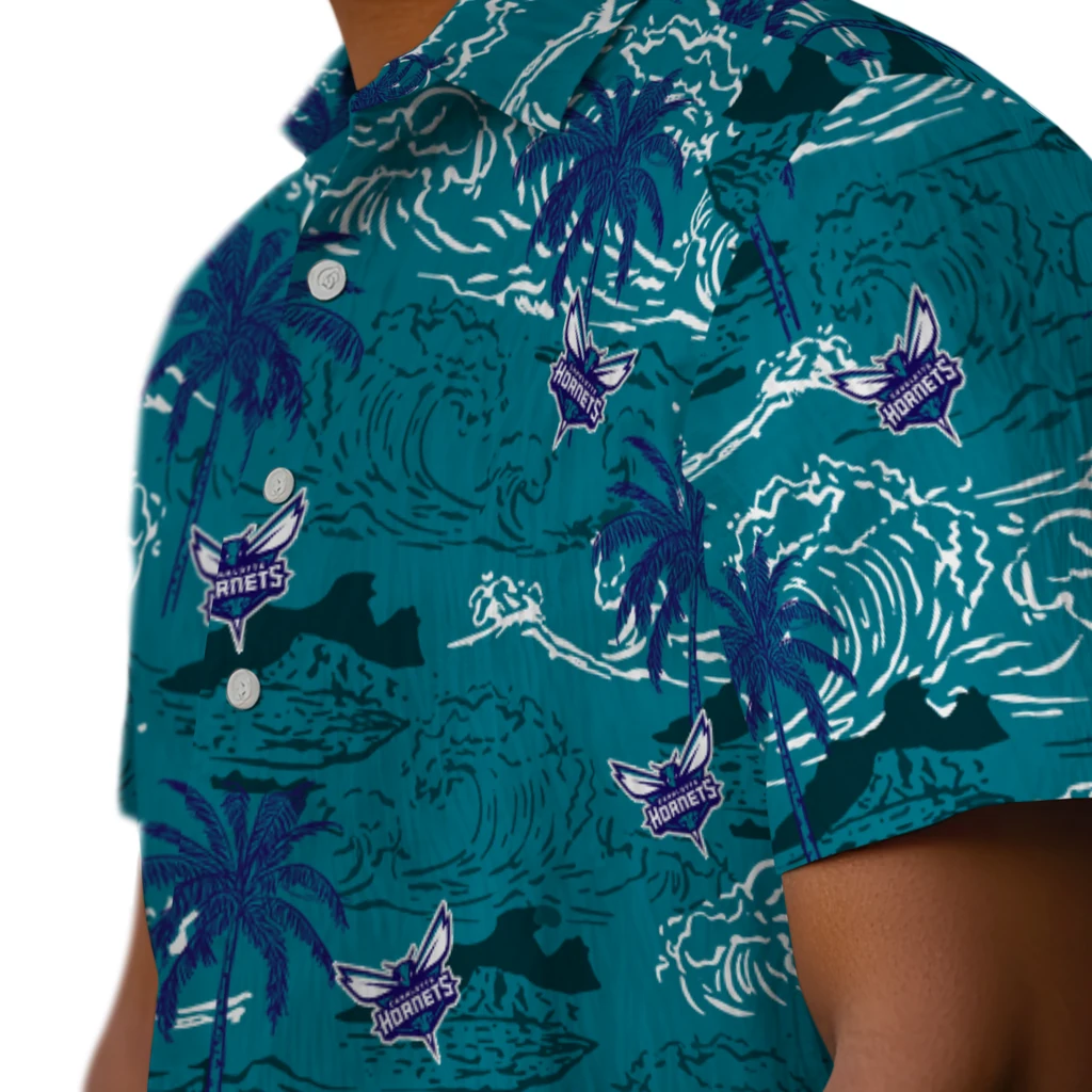Charlotte Hornets Hawaiian Shirt - Wave Palm charlotte hornets wave palm teal hawaiian shirts trendy