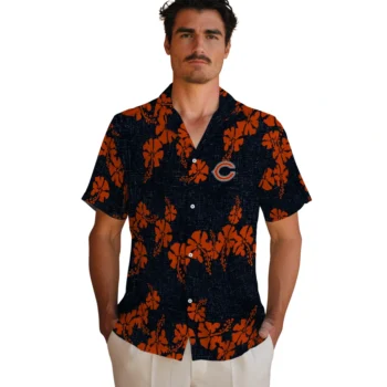 chicago bears hibiscus petals blue hawaiian shirts fashion forward