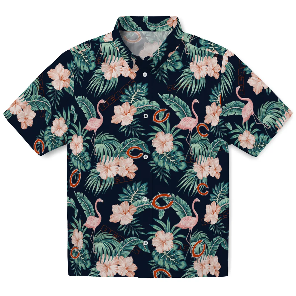 Chicago Bears Hawaiian Shirt - Flamingo and Hibiscus chicago bears flamingo palms blue hawaiian shirts best selling