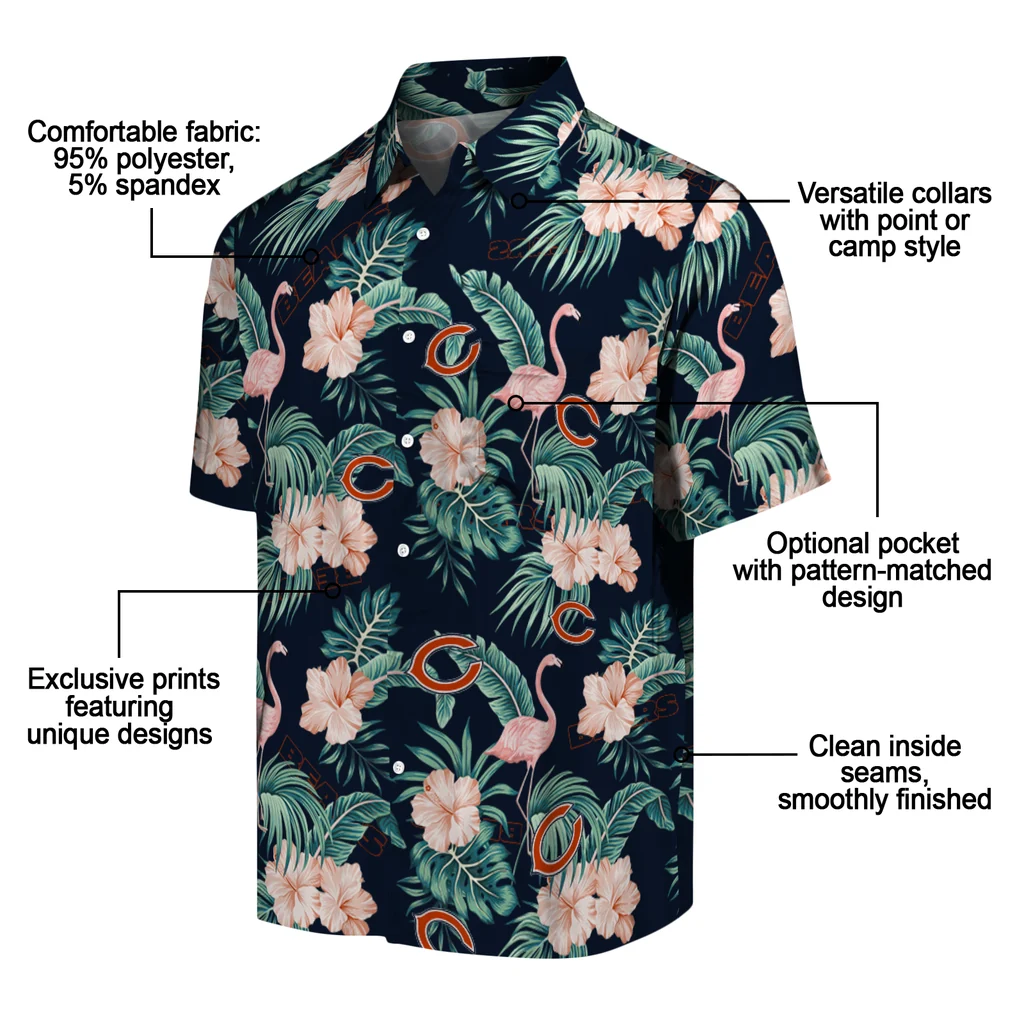 Chicago Bears Hawaiian Shirt - Flamingo and Hibiscus chicago bears flamingo palms blue hawaiian shirts new arrival