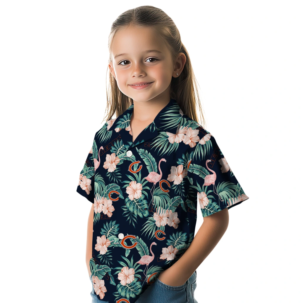 Chicago Bears Hawaiian Shirt - Flamingo and Hibiscus chicago bears flamingo palms blue hawaiian shirts premium grade