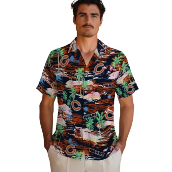 chicago bears flamingo retreat blue hawaiian shirts fashion forward
