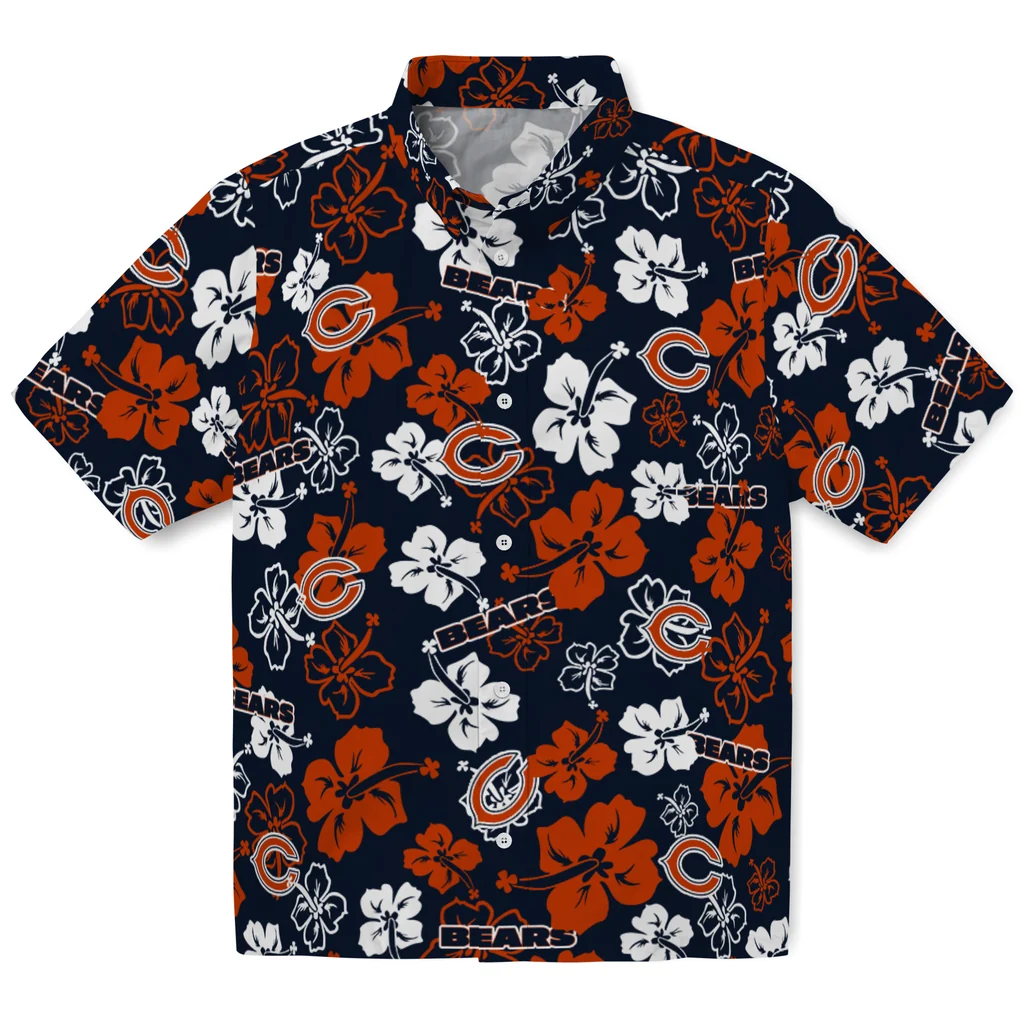 Chicago Bears Hawaiian Shirt - Hibiscus Flower Design chicago bears hibiscus bloom blue hawaiian shirts best selling
