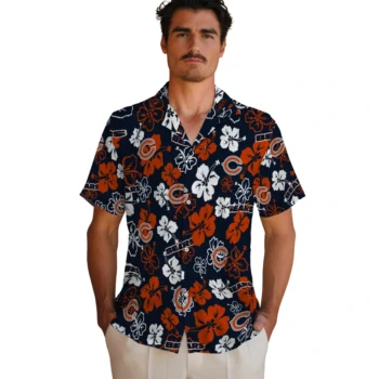 chicago bears hibiscus bloom blue hawaiian shirts fashion forward