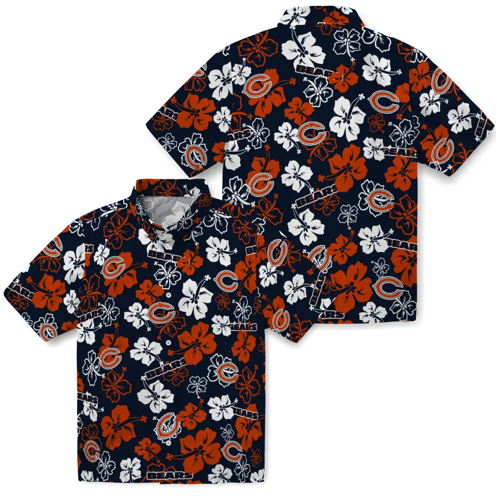 Chicago Bears Hawaiian Shirt - Hibiscus Flower Design chicago bears hibiscus bloom blue hawaiian shirts high quality
