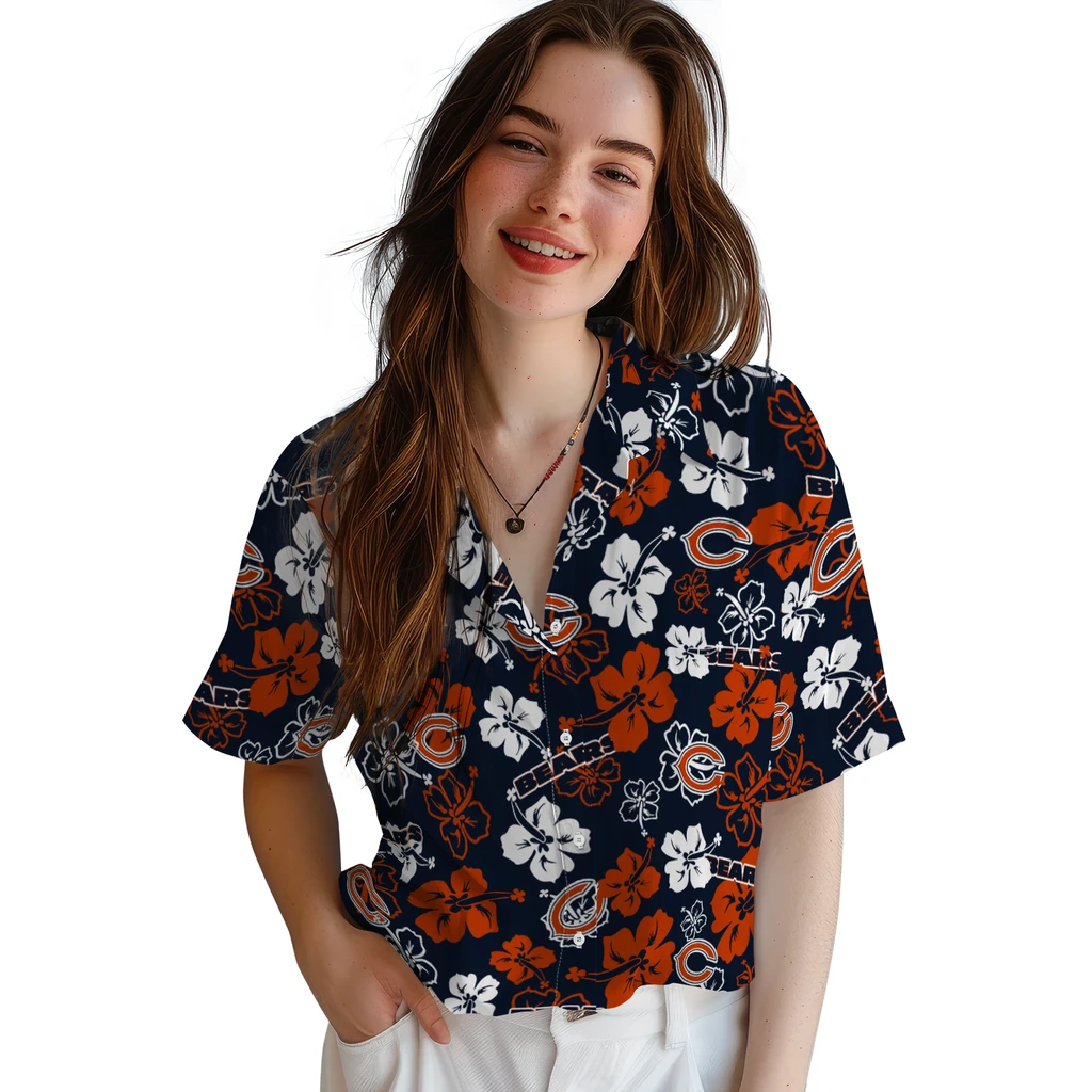 Chicago Bears Hawaiian Shirt - Hibiscus Flower Design chicago bears hibiscus bloom blue hawaiian shirts latest model
