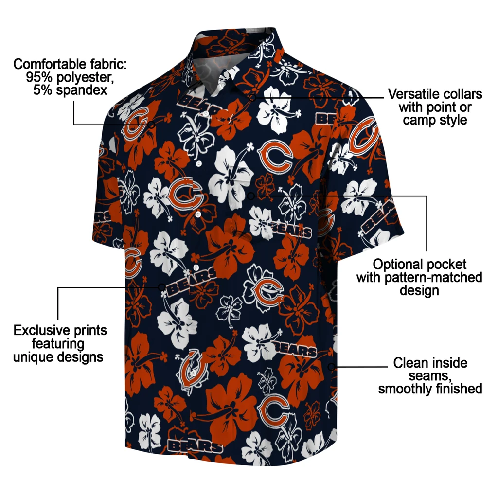 Chicago Bears Hawaiian Shirt - Hibiscus Flower Design chicago bears hibiscus bloom blue hawaiian shirts new arrival