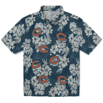 chicago bears hibiscus flowers navy blue hawaiian shirts best selling