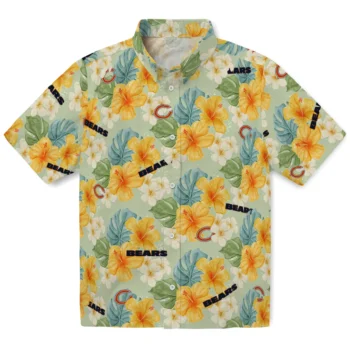 chicago bears hibiscus mood pale lime yellow hawaiian shirts best selling