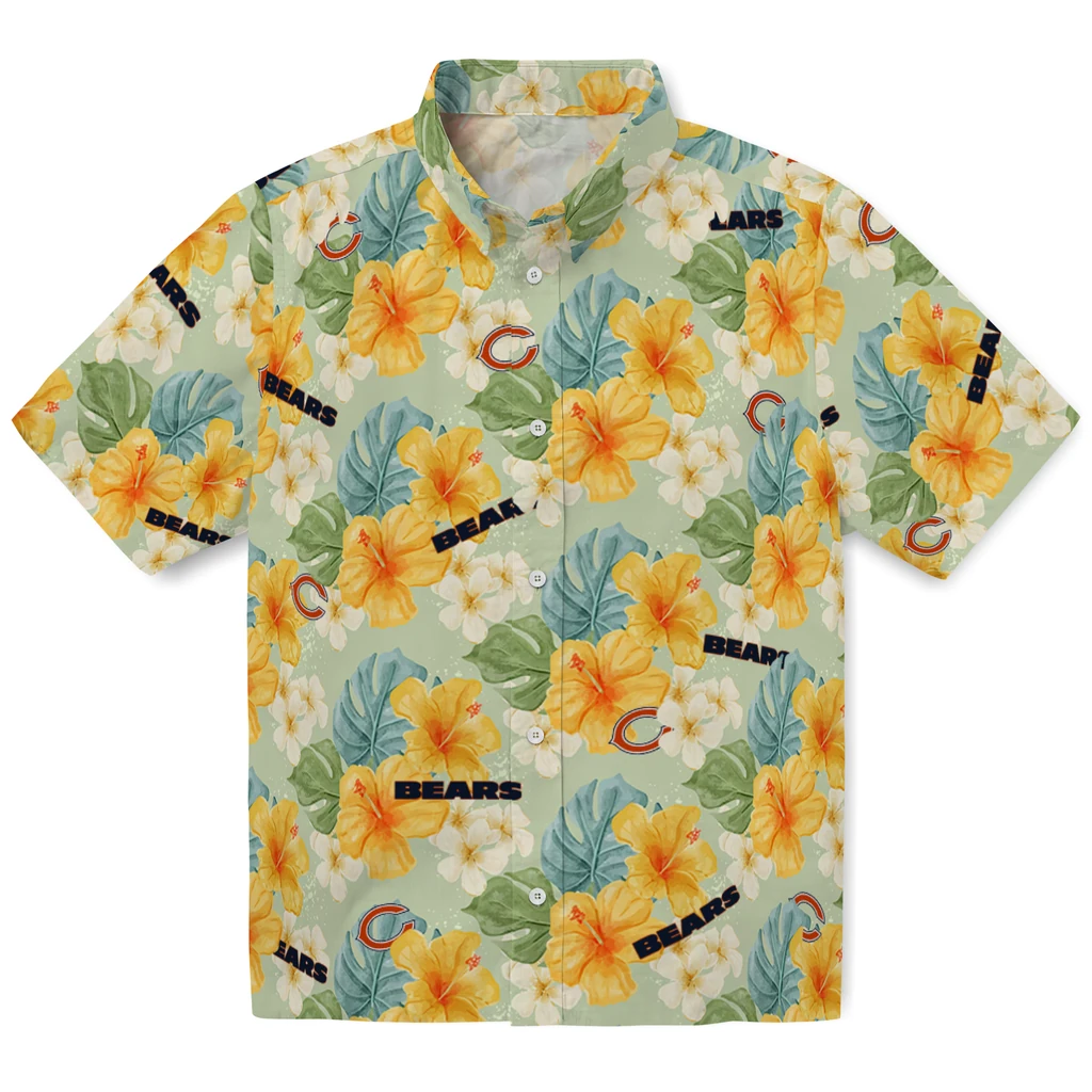 Chicago Bears Hawaiian Shirt - Hibiscus Mood chicago bears hibiscus mood pale lime yellow hawaiian shirts best selling