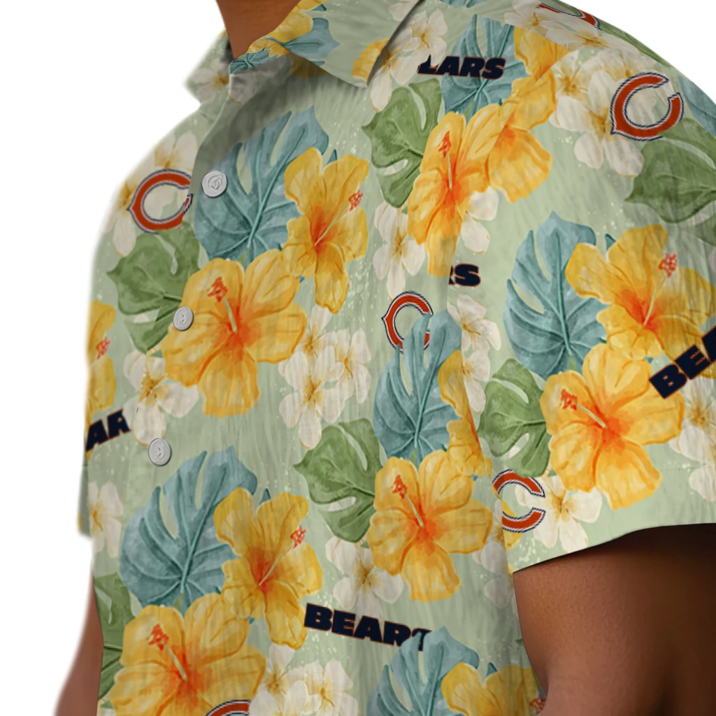 Chicago Bears Hawaiian Shirt - Hibiscus Mood chicago bears hibiscus mood pale lime yellow hawaiian shirts trendy
