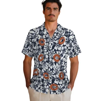 chicago bears hibiscus motif blue white hawaiian shirts fashion forward