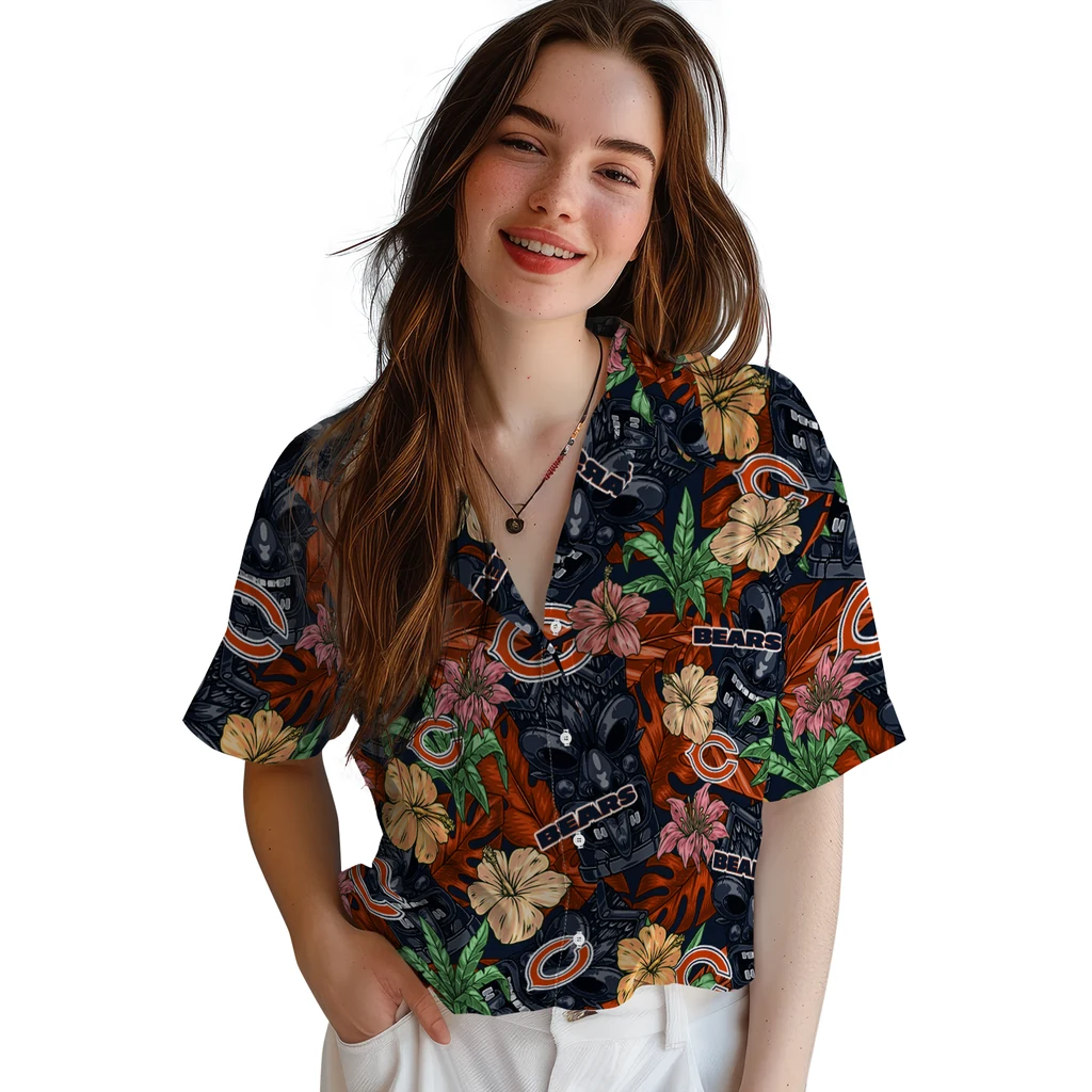 Chicago Bears Hawaiian Shirt - Hibiscus Tiki Jungle chicago bears tiki jungle blue hawaiian shirts latest model