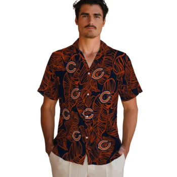chicago bears leaf outline blue hawaiian shirts fashion forward