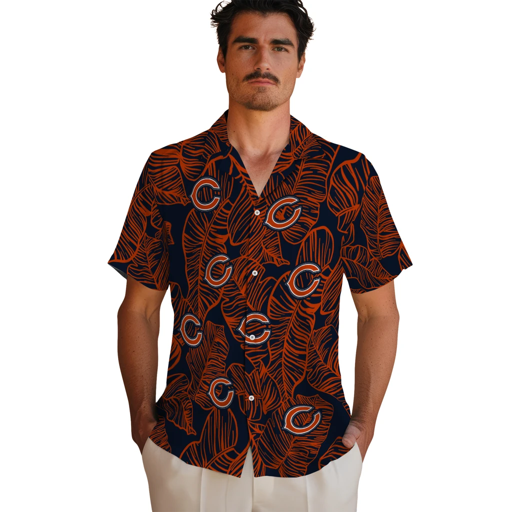 Chicago Bears Hawaiian Shirt - Leaf Outline chicago bears leaf outline blue hawaiian shirts fashion forward