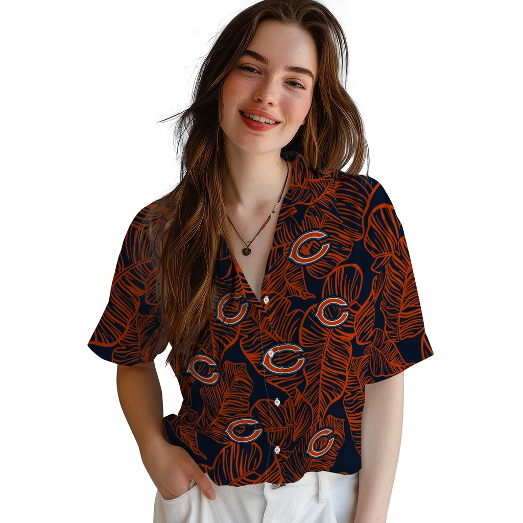 Chicago Bears Hawaiian Shirt - Leaf Outline chicago bears leaf outline blue hawaiian shirts latest model