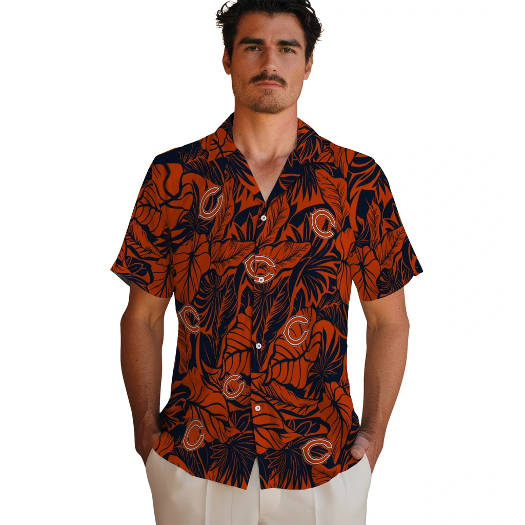 Chicago Bears Hawaiian Shirt - Monstera Layer chicago bears monstera layer blue hawaiian shirts fashion forward