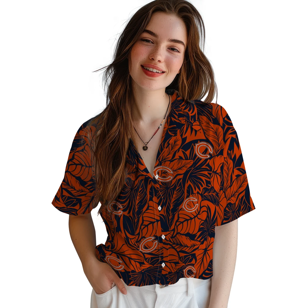 Chicago Bears Hawaiian Shirt - Monstera Layer chicago bears monstera layer blue hawaiian shirts latest model