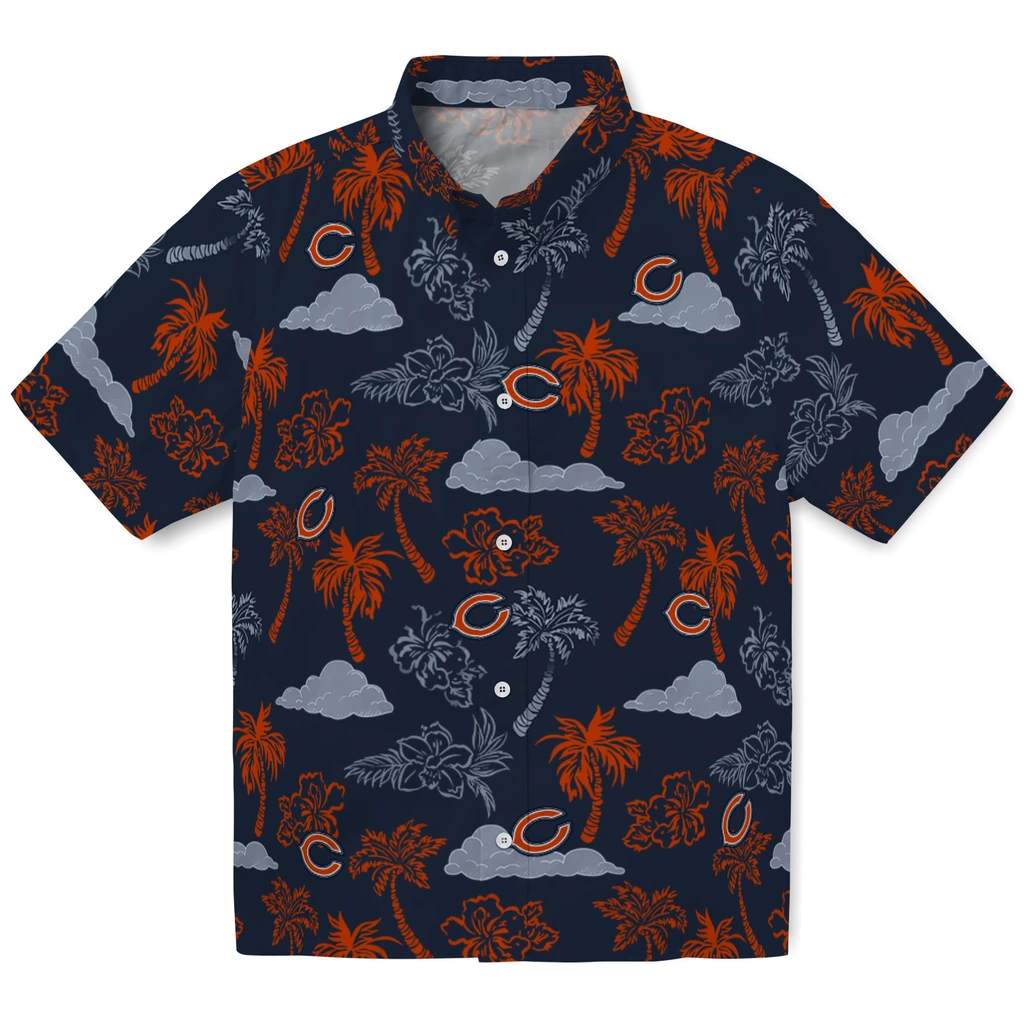 Chicago Bears Hawaiian Shirt - Palm And Clouds chicago bears palm and clouds blue hawaiian shirts best selling