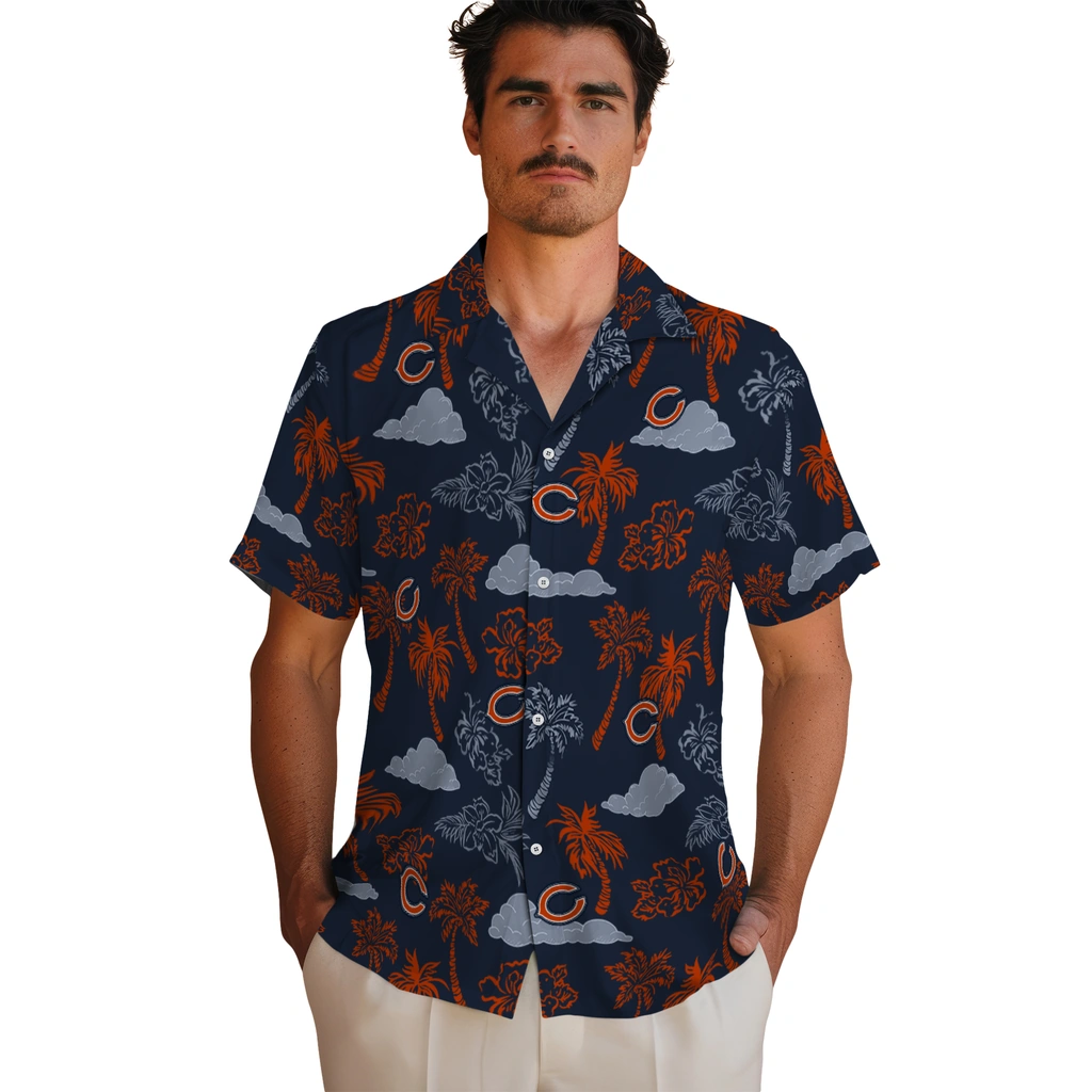 Chicago Bears Hawaiian Shirt - Palm And Clouds chicago bears palm and clouds blue hawaiian shirts fashion forward