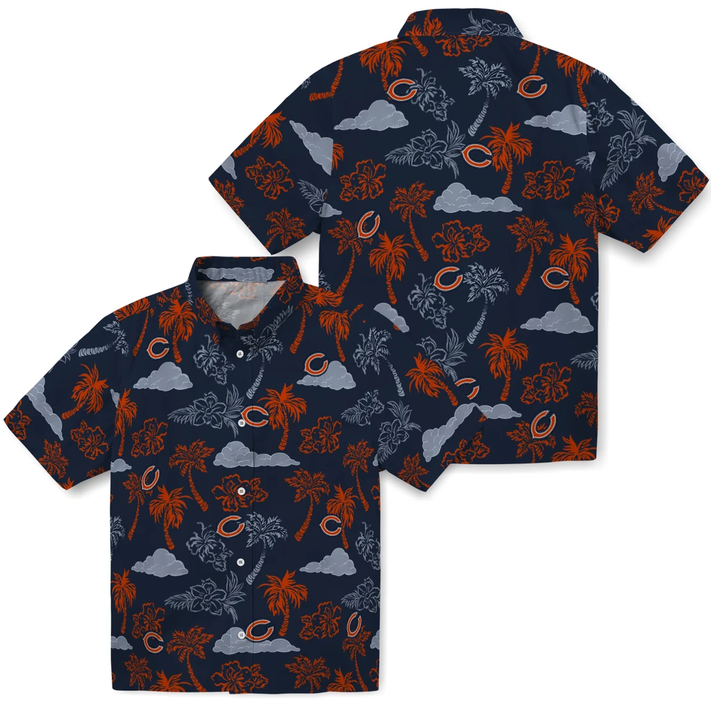 Chicago Bears Hawaiian Shirt - Palm And Clouds chicago bears palm and clouds blue hawaiian shirts high quality