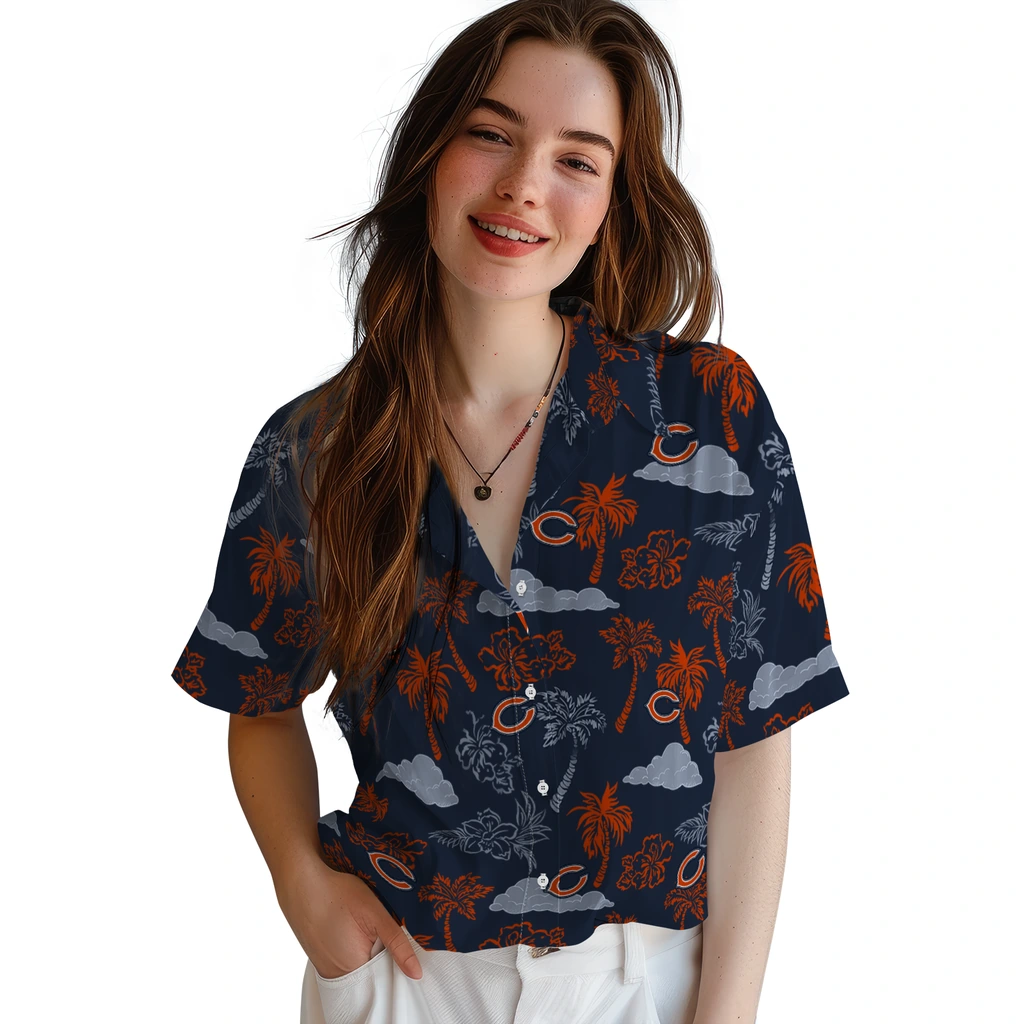 Chicago Bears Hawaiian Shirt - Palm And Clouds chicago bears palm and clouds blue hawaiian shirts latest model