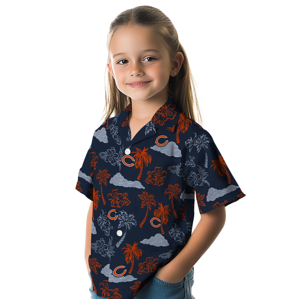 Chicago Bears Hawaiian Shirt - Palm And Clouds chicago bears palm and clouds blue hawaiian shirts premium grade