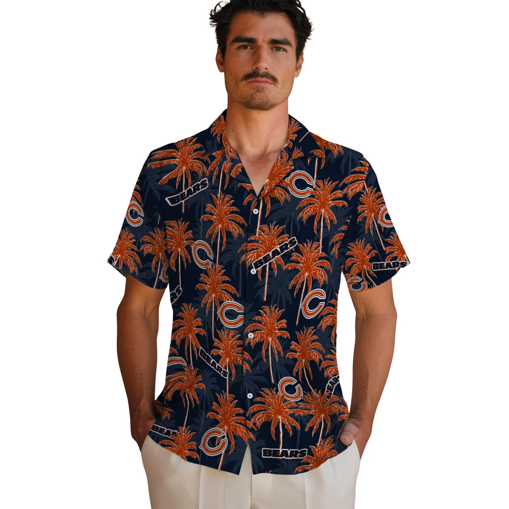 Chicago Bears Hawaiian Shirt - Palm Tree Motif chicago bears palm grove blue hawaiian shirts fashion forward
