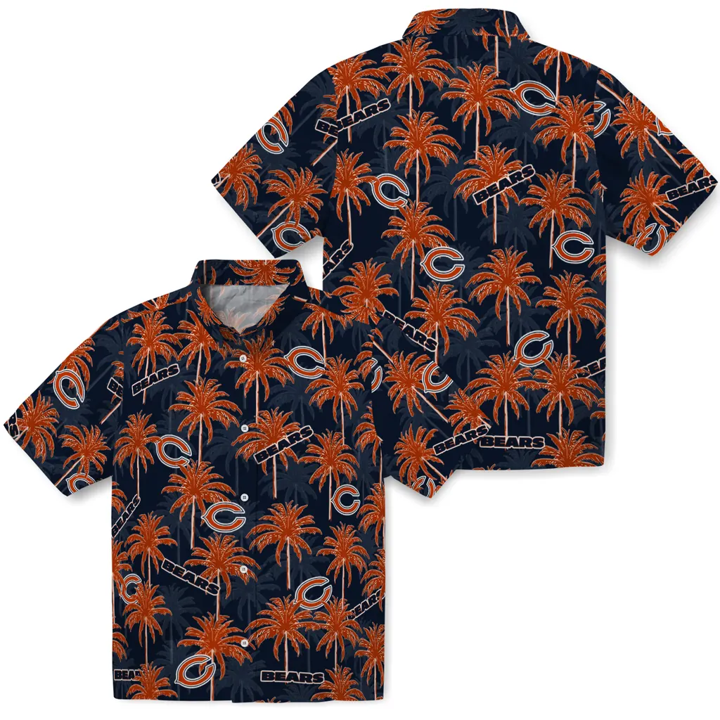 Chicago Bears Hawaiian Shirt - Palm Tree Motif chicago bears palm grove blue hawaiian shirts high quality