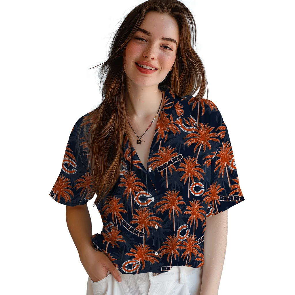Chicago Bears Hawaiian Shirt - Palm Tree Motif chicago bears palm grove blue hawaiian shirts latest model